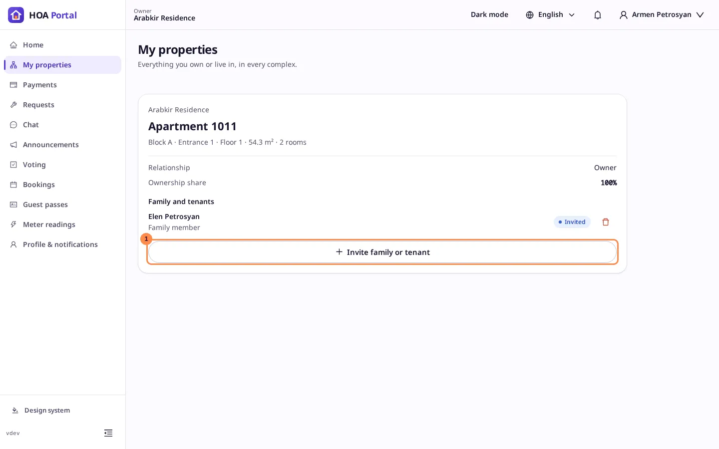 The My properties page