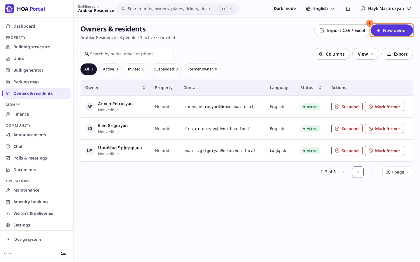 The Owners and residents list
